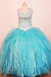 Exquisite Little Girl Pageant Dress Ball Gown Strap Floor-length Baby Blue