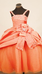 Discount Orange Red Little Girl Pageant Dress Pick-ups Straps Beaded Decorate WithTaffeta Ball Gown 