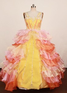 Lovely Multi-color Ruffled Layered Little Girl Pageant Dress Ball Gown With Straps Floor-Length 