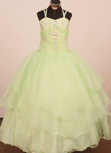 Low Price Little Girl Pageant Dress Ball Gown Yellow Green Straps With Yellow Green