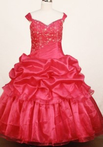 Custom Made Red Little Girl Pageant Dress Ball Gown Off The Shulder Floor-Length 
