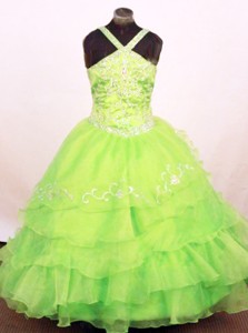 Exquisite Ruffled Layeres Little Girl Pageant Dress Spring Green Straps Floor-length In