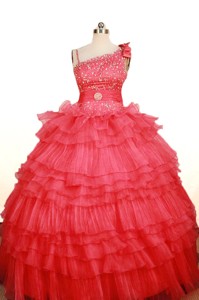 Custom Made Coral Red Little Girl Pageant Dress Asymmetrical Floor-Length Organza 