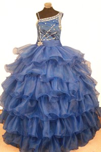Stylish Ruffled Layeres Little Girl Pageant Dress Ball Gown Asymmetrical Floor-length Organza