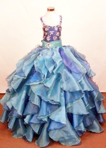 Elegant Ruffled Layeres Little Girl Pageant Dresssquare Neck Organza Floor-length Ball Gown