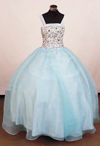 Classical Ball Gown Rhinestone Little Girl Pageant Dress Square Neck Floor-length