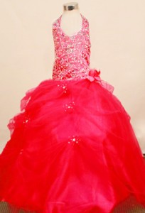 Popular Little Girl Pageant Dress Ball Gown Halter Top Neck Floor-length Tulle