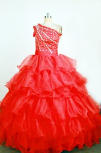 Brand New Ball Gown One Shoulder Red Little Girl Pageant Dress Floor-length