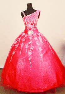 Exquisite Little Girl Pageant Dress Coral Red Asymmetrical Applqiues Decorate Bust Organza