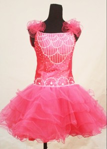 Custom Made Sweet Straps Mini-length Pink Organza Beaded Little Girl Pageant Dress