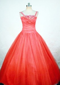 Simple Strap Orange Red Little Girl Pageant Dress With Ball Gown