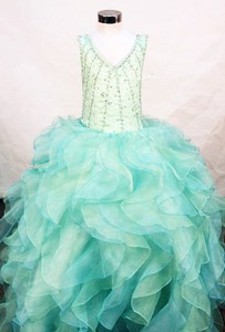Custom Made Ruffles V-neck Organza Little Girl Pageant Dress With Multi-color