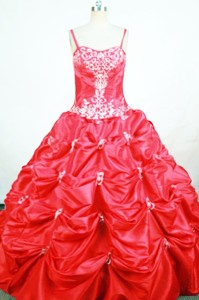 Pick-ups Straps Floor-length Red Taffeta Appliques Little Girl Pageant Dress