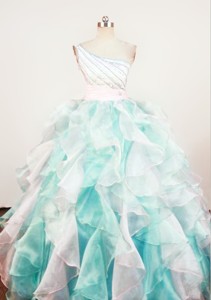Gorgeous Beaded Decorate Shoulder Multi-color Organza Beading Little Girl Pageant Dress