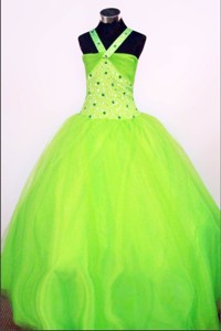 Sweet Ball Gown Halter Top Floor-length Spring Green Beading Little Girl Pageant Dress