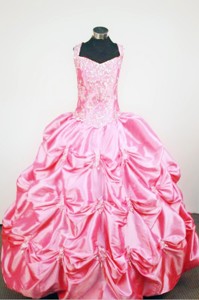 Pick-ups Straps Rose Pink Taffeta Beading Little Girl Pageant Dress Custom Made