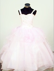 Hand Made Flowers Ball Gown Straps Organza Beading Little Girl Pageant Dress