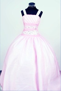 Sweet Straps Customize Baby Pink Taffeta Little Girl Pageant Dress With Beading
