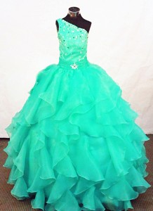 Turquoise Organza Beading Little Girl Pageant Dress Customize