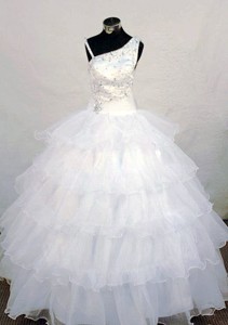 Asymmetrical Neckline Wonderful Beading Little Girl Pageant Dress White Organza