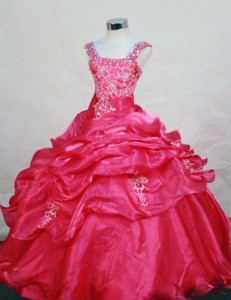 Appliques Decorate Shoulder Sweet Straps Organza Little Girl Pageant Dress