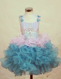 Straps Mini-length Multi-color Organza Beading Little Girl Pageant Dress