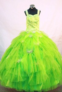 Tulle Elegant Straps Green Organza Beading Little Girl Pageant Dress