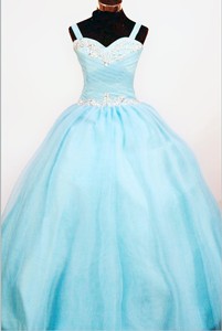 Popular Ball Gown Strap Custom Made Aqua Blue Appliques Little Girl Pageant Dress