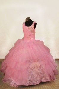 Popular Ball Gown Scoop Organza Light Pink Beading Little Girl Pageant Dress
