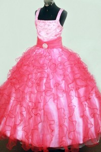 Ruffles And Beading Formal Ball Gown Square Floor-length Organza Little Girl Pageant Dress