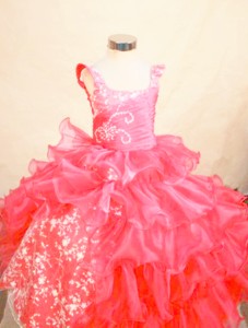 Perfect Organza Appliques Ball Gown Square Floor-length Red Little Girl Pageant Dress