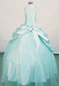 Ball Gown Straps Floor-length Light Blue Beading Little Girl Pageant Dress