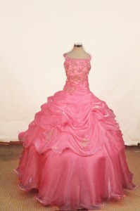 Ball Gown Organza Appliques With Beading Pink Little Girl Pageant Dress