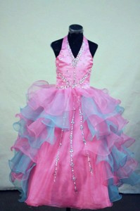 Beading Gorgeous Ball Gown Halter Organza Floor-length Colorful Little Girl Pageant Dress