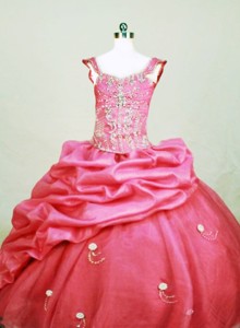 Beading Sweet Ball Gown Square Organza Floor-length Hot Pink Little Girl Pageant Dress