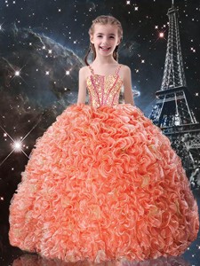 Beautiful Straps Beading Little Girl Pageant Dress for Fall 