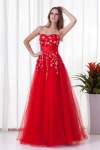 Sweetheart Red Long Beading Tulle Pageant Dress