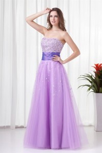 Lovely Strapless Tulle Lilac Beading Pageant Dress With Lace Up