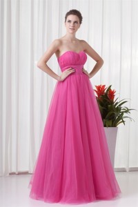 Tulle Sweetheart Hot Pink Ruching Long Pageant Dress