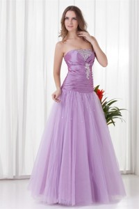 Strapless Lilac Beading Tulle Pageant Dress With Lace Up