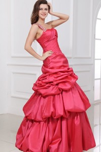 Beaded Decorate One Shoulder Floor-length Pageant Dress In Coral Red