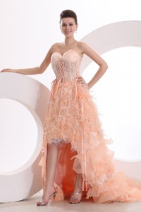 Sweetheart Watermelon High-low Ruffles Organza Pageant Dress With Lace Up