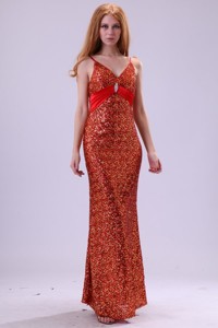 Sexy Column Straps Floor-length Red Sequins Pageant Dress With Paillette