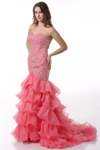 Court Train Mermaid Sweetheart Pageant Dress With Beading And Layers