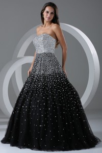 Black Ball Gown Strapless Pageant Dress With Beading And Sequins