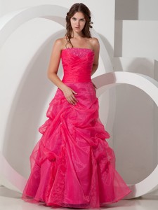 Customize Hot Pink Strapless Beading Pageant Dress Floor-length Organza