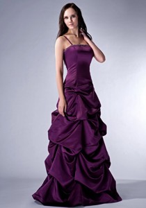 Custom Made Dark Purple Cloumn Spaghetti Straps Pageant Dress Satin Beading Floor-length