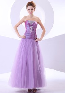 Beading And Appliques Decorate Bodice Taffeta And Tulle Ankle-length Pageant Dress
