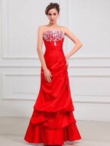 Lace Strapless Taffeta Floor-length Pageant Dress Red