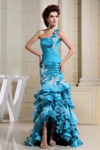 High-low Teal And Mermaid For Amazing Pageant Dress With Appliques And Ruffled Layers